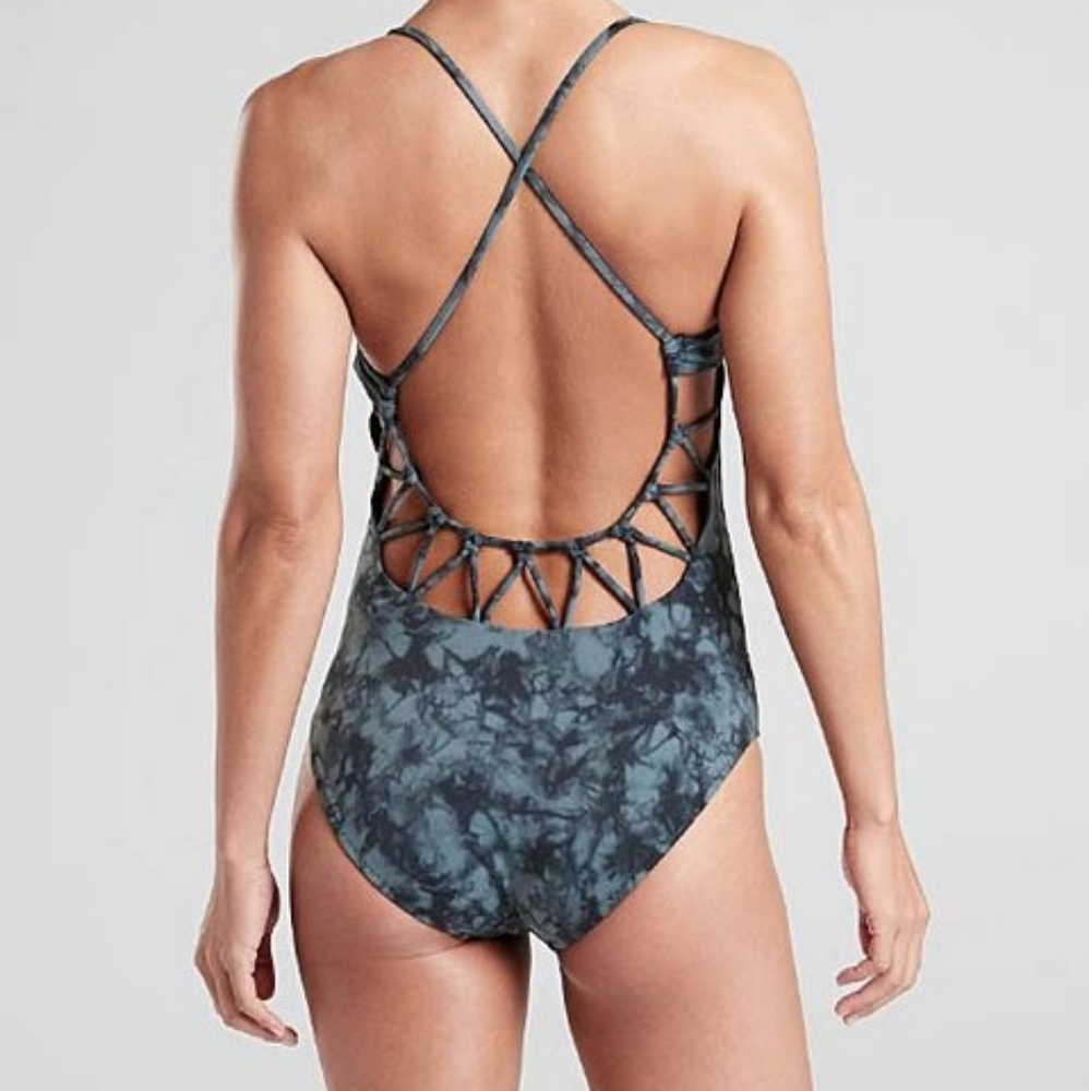 Athleta Black Tie Dye Shadow Dye Loop-Back One-Piece